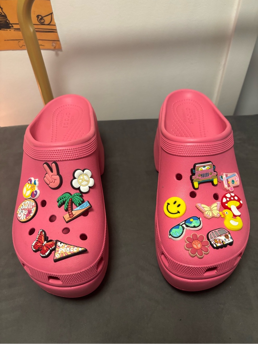 Pink heeled Clog Shoes with Fun Charms